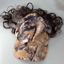 Billybob Mullet Hat - Mossy Oak Camouflage with Faux Hair - Fun Costume Cap