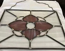 WONDERFUL VINTAGE 13 X 10 STAINED GLASS PANEL PURPLE W/CLEAR