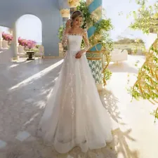 Exquisite Wedding Dresses Long Sleeves Illusion Back A-Line Applique Bridal Gown