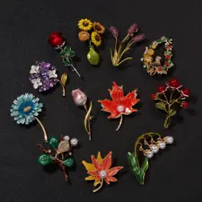 Vintage Plant Brooches For Women Elegant Flower Enamel Pin Pearl Jewelry Gift
