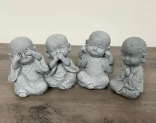 4Pcs Baby Buddha Statue Monks Figurine Sandstone Smiling Sculptures Feng Shui