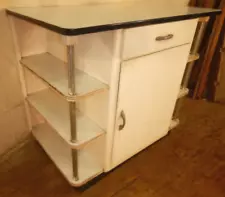 Vintage Metal agate top Cabinet Kitchen Island 1940's cupboard