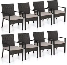 Patio Dining Chairs Set of 8 Rattan Outside Chair Wicker Outdoor Armchairs