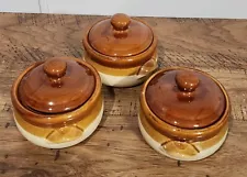 New ListingVintage Glazed Crocks w/Lids Multicolored Set of 3 Great Condition