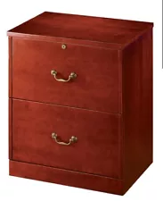 NEW Medium Cherry Finish 2 Drawer Lateral File Cabinet w Lock Office Depot Reals