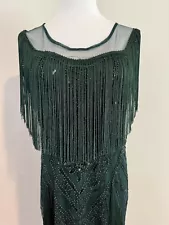 BABEYOND WOMEN DRESS LARGE GREEN FLAPPER BEADS FRINGES 1920s GREAT GATSBY PARTY