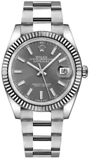 Rolex New Datejust White Gold Bezel Gray Baton Index Dial Mens Watch For Sale