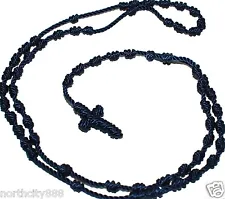 Religious Rosary Necklace cord knotted Navy Blue Rosarie rope long original Mex