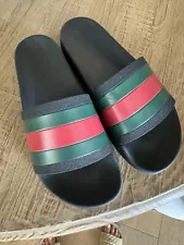 Gucci Web Men's Rubber Slide Sandal - Black Rubber US 8 - FAST SHIPPING