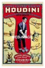 1906 HARRY HOUDINI ICONIC ESCAPE ARTIST 12x18 POSTER MAGIC HANDCUFF'S MAGICIAN