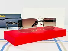 Cartier Sunglasses Black Buffalo Horns Buffs Glasses Brown Lens Unisex Eyewear