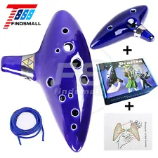 12 Hole Ocarina of Time Ceramic Alto C Flute Legend of Zelda Blue Instrument W/