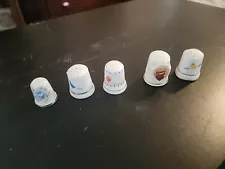 5 Pc Porcelain Glass Thimbles Collectables