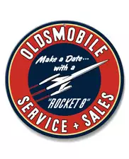 Oldsmobile Rocket Service & Sales Emblem Aluminum Round Sign - Made in USA