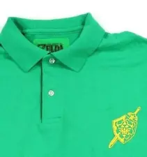 Legend of Zelda Polo Shirt Size L Link's Hylian Shield Master Sword Hyrule