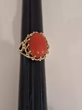 Estate Sale Find Coral Ring 14k Gold With Claw Setting