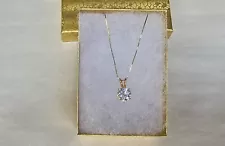 Fine Real 14K 14kt 585 Yellow Gold Box Chain Necklace 2.4 ct Moissanite Pendant