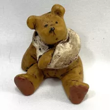 Mini Handmade Ceramic Teddy Bear With Arm In Sling 1.5” x 1.25”