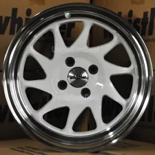 16x9 4x100 15 OFFSET WHISTLER KR7 GLOSS WHITE 10 SPOKES MACHINE LIP 4 WHEELS SET