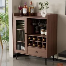 Coffee Bar Cabinet with Storage, Mid-Century Modern Buffet Sideboard with