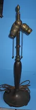 ANTIQUE SIGNED HANDEL LAMP BASE 3 SOCKET ACORN TIPPED CHAINS 24 in Tall WORKS