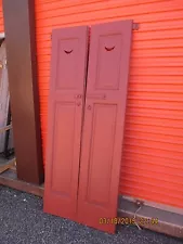 PAIR OF VINTAGE ANTIQUE HALF MOON WOOD SHUTTERS with MOUNTING PINS WE SHIP!!!!!