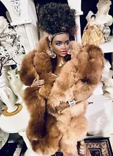 OOAK Fashion Doll size Stunning faux Fur Buff Brown Mink Stole! Last One!