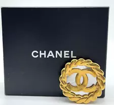 Authentic CHANEL Brooch Metal Gold x Silver Coco Mark 25 W/Box SK-8230