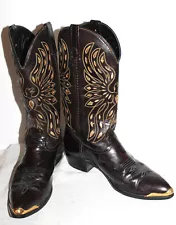 Vintage ACME Glitter Thunderbird Cowboy Boots 10 1/2D Tooled Inlay