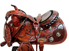 TRAIL SADDLE DEEP SEAT WESTERN HORSE TOOLED LEATHER SHOW PLEASURE TACK 15 16 17