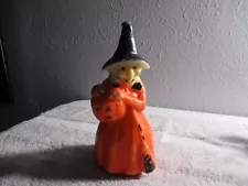 8" LARGE VINTAGE GURLEY NOVELTY HALLOWEEN WITCH HOLDING PUMPKIN AND BROOM CANDLE