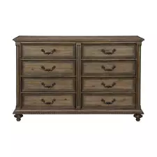 Traditional Vintage Style 1Pc Dresser Of 8 Drawers Metal Hardware Weathered Peca