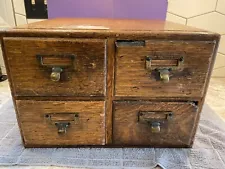 Vintage Quarter Sawn Tiger Oak Four Drawer Wood Library Card Catalog Cabinet