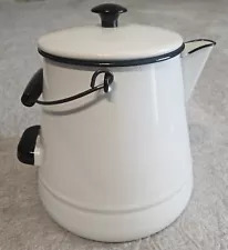 Vintage 9" White Enamel Cowboy Coffee Pot