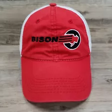 Bison Hat Cap Strapback Spell Out Logo Red White Mesh Back Adjustable