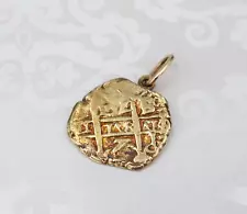 Spanish Cob 2 Escudo Coin Replica Pendant 14k Yellow Gold PG1845