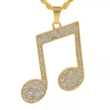 Men's Gold Color Musical Note Pendants With Long Twist Chain Statement Necklace