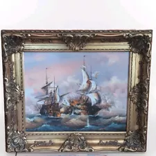 BATTLE SHIPS by J. HARVEY ORIGINAL GUILT FRAMED Oil PAINTING G883