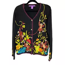 In The Dream Garden Vintage Monkey Jungle Cardigan Sweater Large