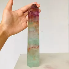 1006g Natural Colorfully Fluorite Quartz Crystal Obelisk Wand Point Healing B99