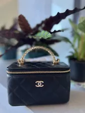 Auth RARE 2024 NEW Collection CHANEL Top Handle Black Vanity Bag Handbag Gold HW