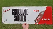 Original 50s Drink Chocolate Soldier Soda Sign Embossed Tin Cola Pop Coke Hires