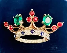 Rare Signed TRIFARI Royal Coronation Sterling Jeweled Queen Crown Brooch