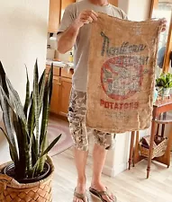 2 VINTAGE BURLAP Bag Sacks NORTHERN FLIGHT POTATOES 50 lb USA 20”x35”