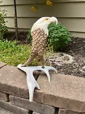 Vintage Carved Caribou Antler American Bald Eagle Artist Signed Alaska