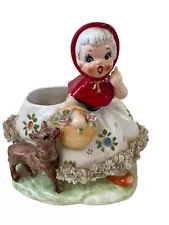 Vintage Relpo Little Red Riding Hood Planter w/Spaghetti Trim Basket Wolf SW 910