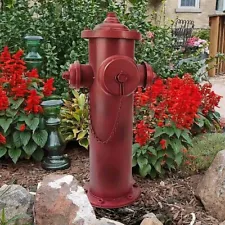 Large Vintage Red Fire Hydrant Plug Sculpture Metal Replica Retro Yard Statue