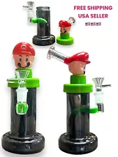 9” Silicone & Glass Water Pipe Bong Hookah Bowl Detachable Super Mario BroMario