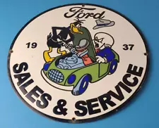 Vintage Ford Sign - Auto Repair Dealer Mechanic Porcelain Gas Pump Plate Sign