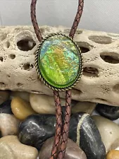 BRONZE Green Faux Opal Wedding Formal Groom Dad Son Western Southwest Bolo tie